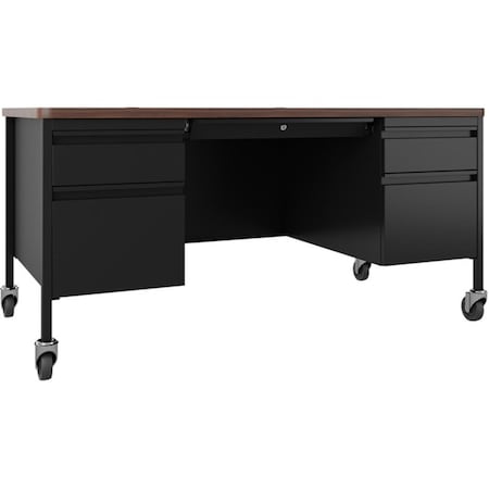 Lorell Fortress Series Walnut Top Teachers DeskBlack 60 x 30 x 29.5 in. LLR66945